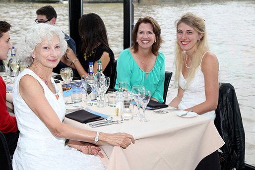 Opening ceremonies on the Thames, Karen Lee Sobol with Pat Gratton and Sara Zielinski.